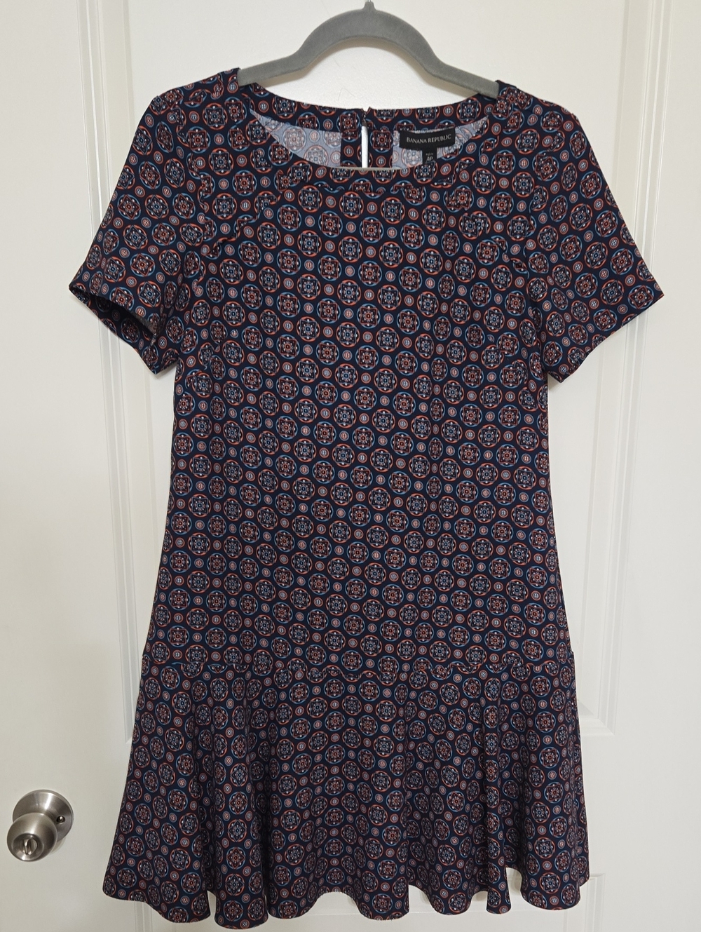 Banana Republic Navy and Rust Medallion Short-Sleeve Dress